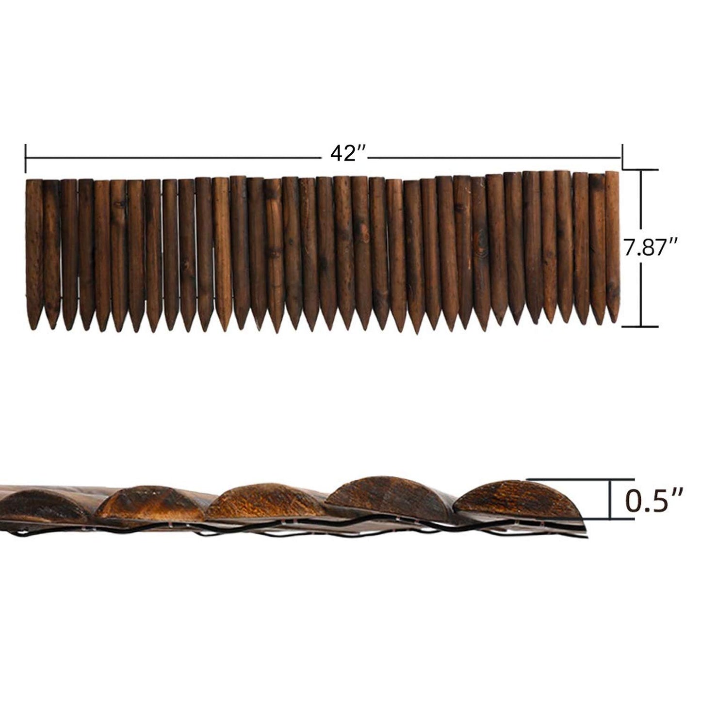 Worth Garden Wooden Short Fence Burnt Wood Finish Outdoor Landscape Edging Flexible Decorative Border - Tree Fence - Spring Garden & Yard Maintenance - 7.9'' H x 42'' L - K619A05