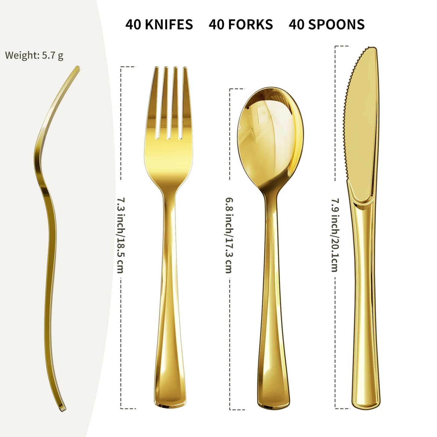 PYAILI Plastic Cutlery Sets - 120 Piece Gold Heavyweight Cutlery Set,Reusable Plastic Flatware Includes 40 Forks, 40 Spoons, 40 Knives,Perfect Gold Plastic Cutlery
