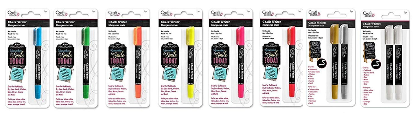 Craft Decor Chalk Writer Multi Pack (Pen For Writing Glass Windows/Mirror/Windshield) (blue-green-orange-yellow-pink-red-gold-silver-2white)