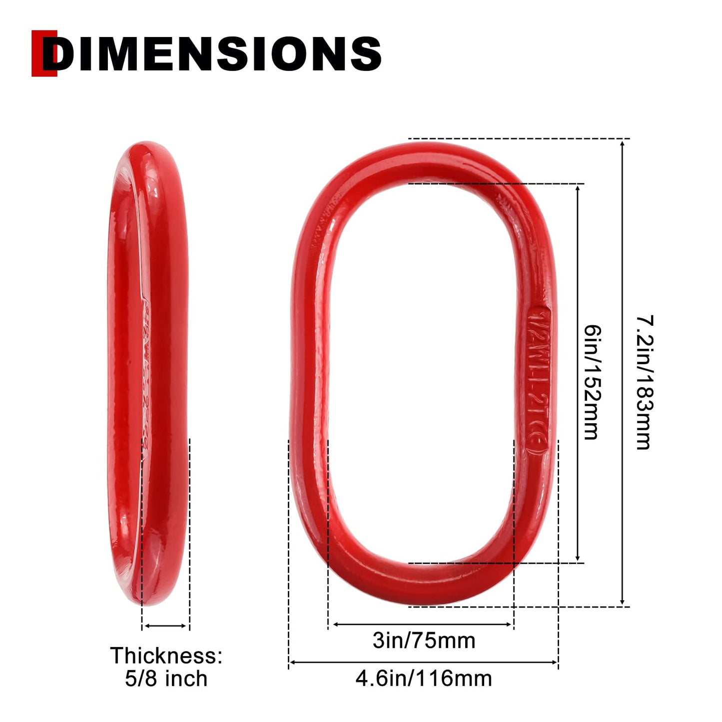 NORJIN 2 Pack 5/8" Oblong Master Link, High Strength G80 Chain Link Connector for Lifting and Hoisting, 6600lbs Working Load Limit