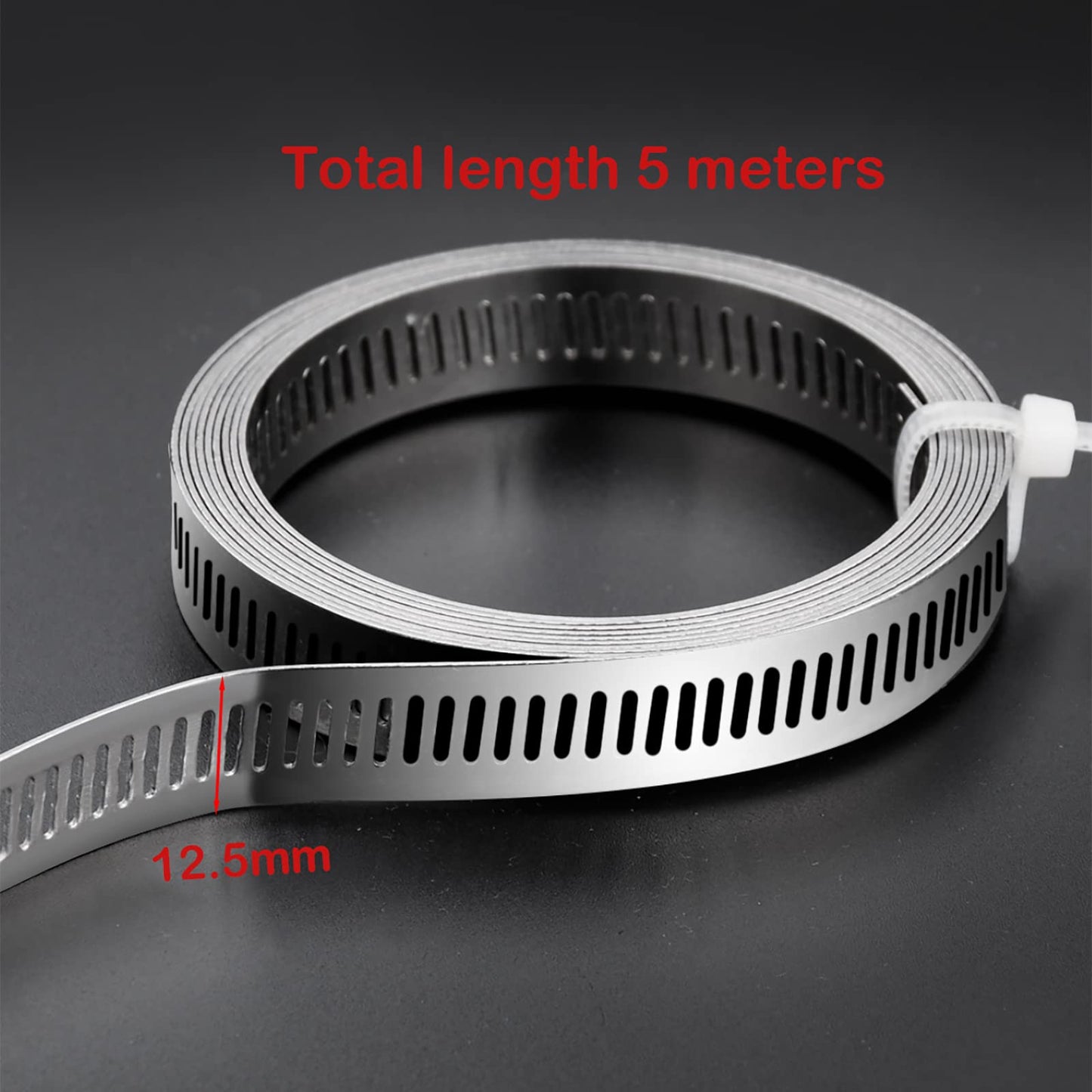 hannger Hose Clamps, 1/2" 16.4ft Stainless Steel Large Worm Gear Hose Clamp Pipe Clamps & 12PCS Adjustable Fasteners, Metal Strapping with Holes for DIY Pipe Automotive Mechanical Plumbing Air Ducts