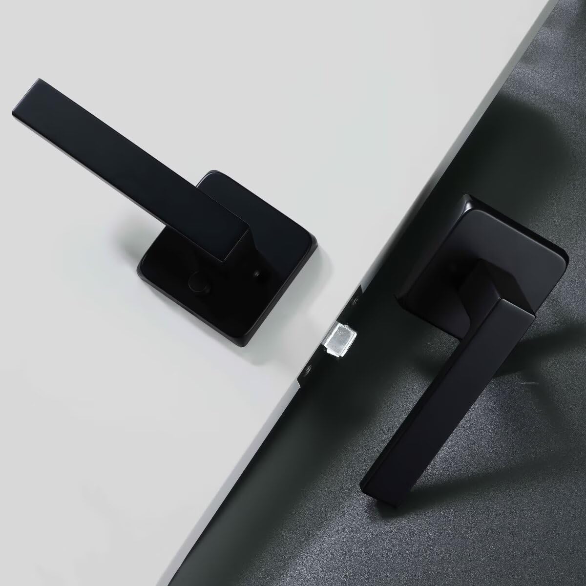 Linkaa Door Handle With Lock - Matte Black Keyless Entry for Bedroom and Bathroom (1 Pack, Privacy Push Button, Matte Black)