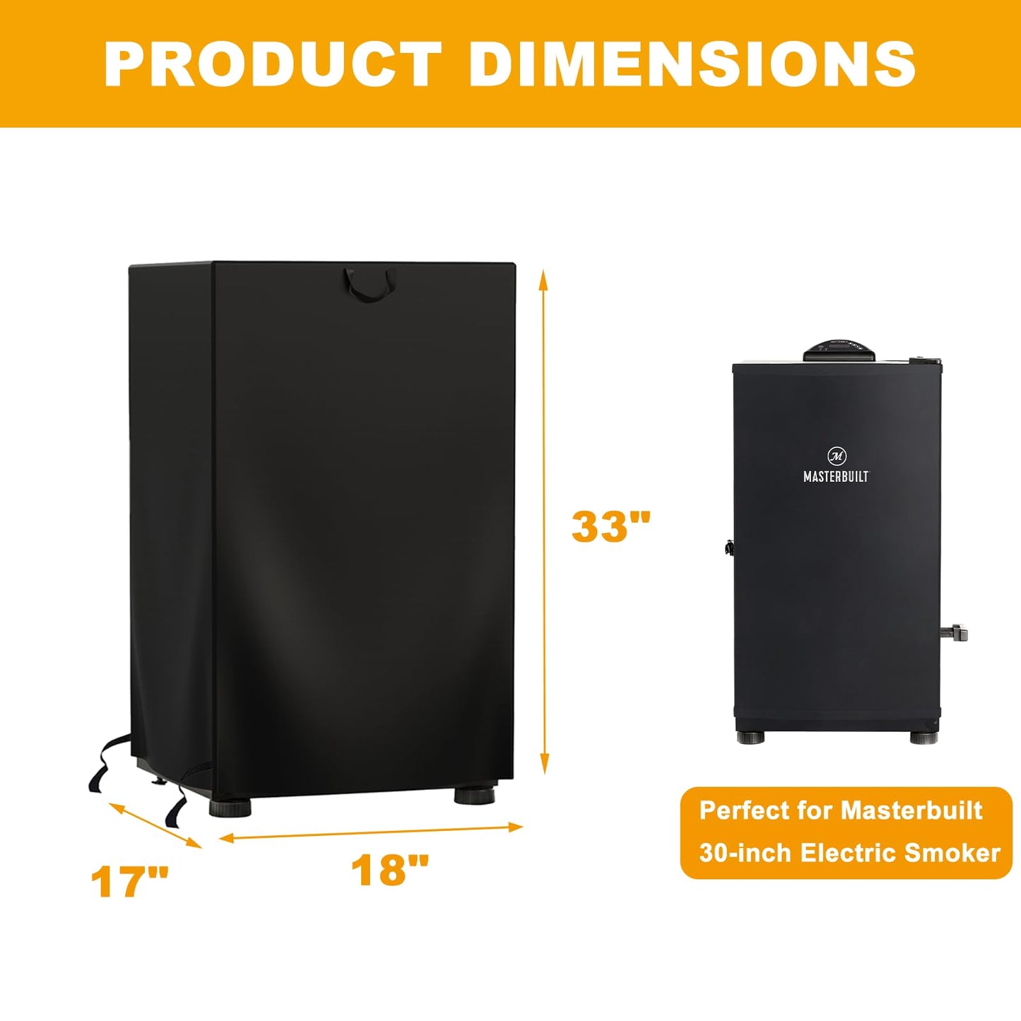 30 Inch Electric Smoker Cover for Masterbuilt Electric Smoker, 600D Heavy Duty Waterproof Square Smoker Cover, Special Fade and UV Resistant Material (18”W x 17”D x 33”H)