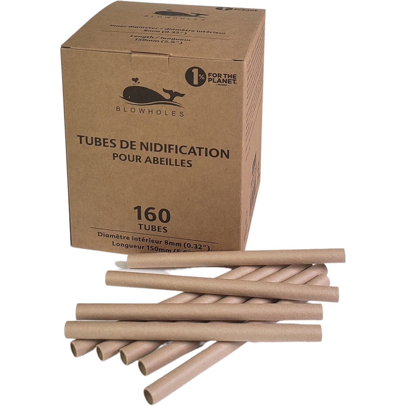Blowholes 160 Pieces Mason Bee Tubes 5.9" Length, 0.32" Inner Diameter, Kraft Paper Bee Nesting Tubes, Paper Inserts for Mason Bee Houses