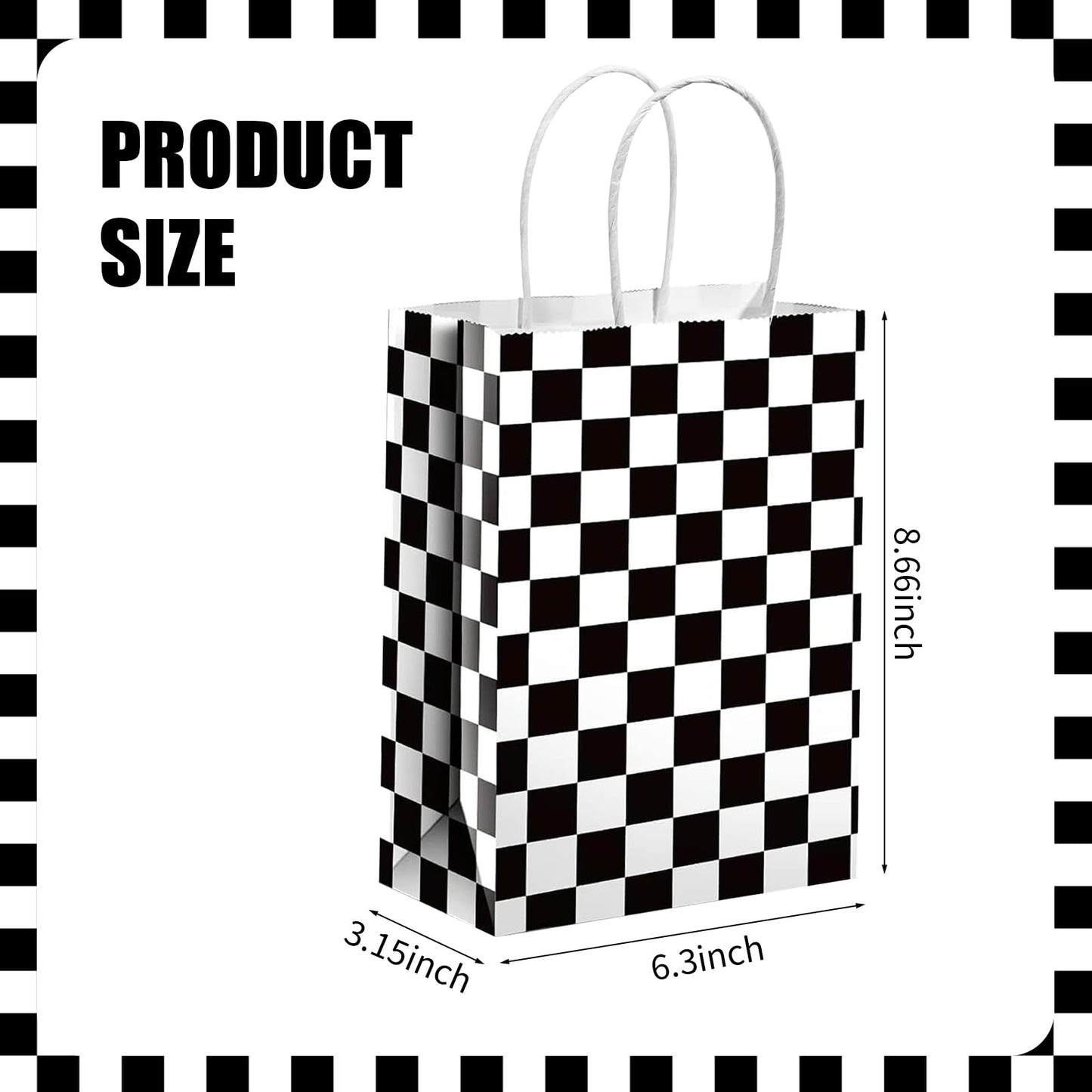 YQWIN 24Pcs Race Car Party Favor Bags Race Car Party Decorations Racing Gift Bags Black and White Checkered Goodie Treat Bag Wrapping Paper Bag for Checkered Racing Birthday Party Decorations