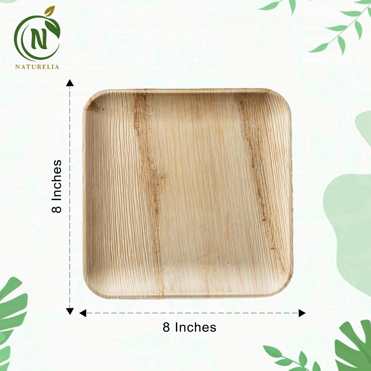 Naturelia 100% Compostable 8-Inch Palm Leaf Disposable Plates Square- Faux Wood Style Dinnerware Set, Reliable Kitchen Accessories Safe for Microwaves, Ovens and Freezers, Square Plates