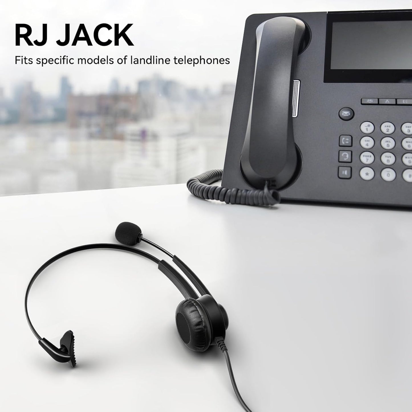 Wantek RJ9 Mono Telephone Headset with Noise Cancelling Microphone, Corded Desk Phone Headset for Polycom ShoreTel NEC Nortel Norstar Toshiba Siemens Landline Office Phones (One Ear)
