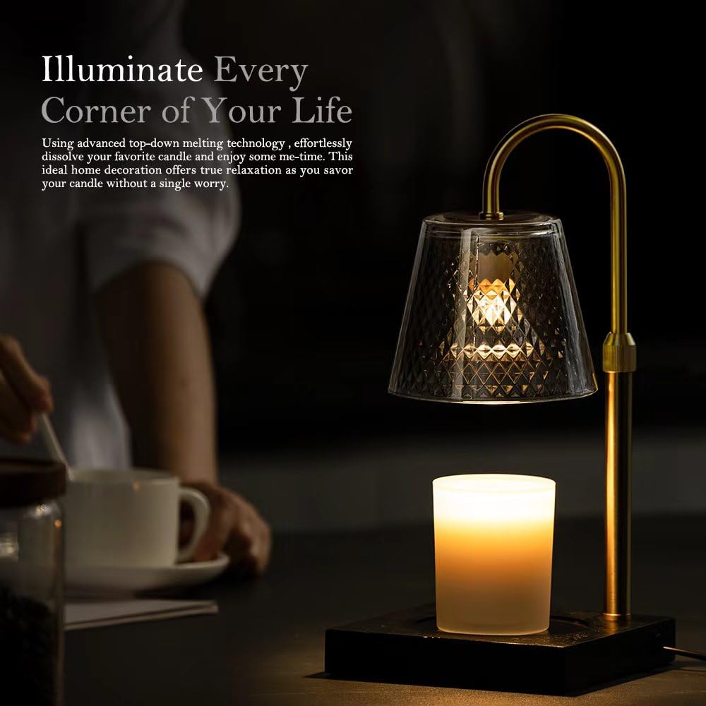 Candle Warmer Lamp with Timer & Adjustable Height, Dimmable Wax Melt Lamp for All Jar Sizes, 2/4/8H Timer, an Elegant and Creative Gift for Home Decor(Black)