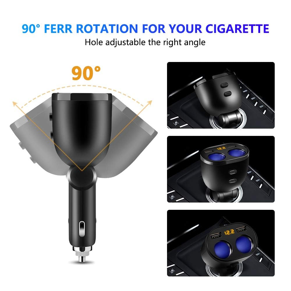 Rocketek USB Car Charger Splitter Adapter, 2 Socket Cigarette Lighter Multi Power Outlet 12V/24V 120W DC with LED Voltmeter Switch Dual USB Port for Mobile Phone Tablet GPS Dash Cam Samsung Tomtom