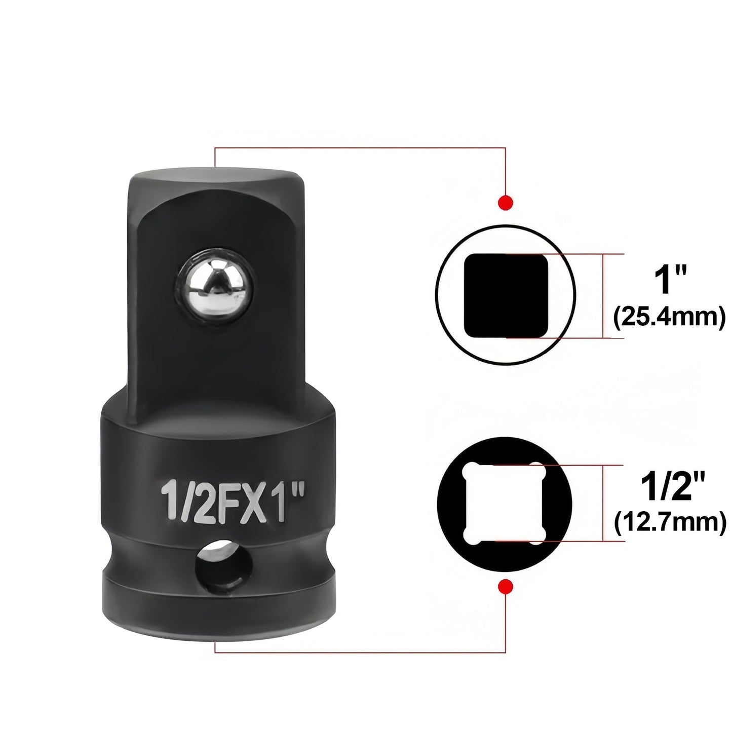 LEPEVNEY 1/2" Drive (Female) x 1" (Male) Impact Socket Adapter, CR-MO Steel, Compatible with Air Impact Wrenches, Breaker Bars, Ratchets