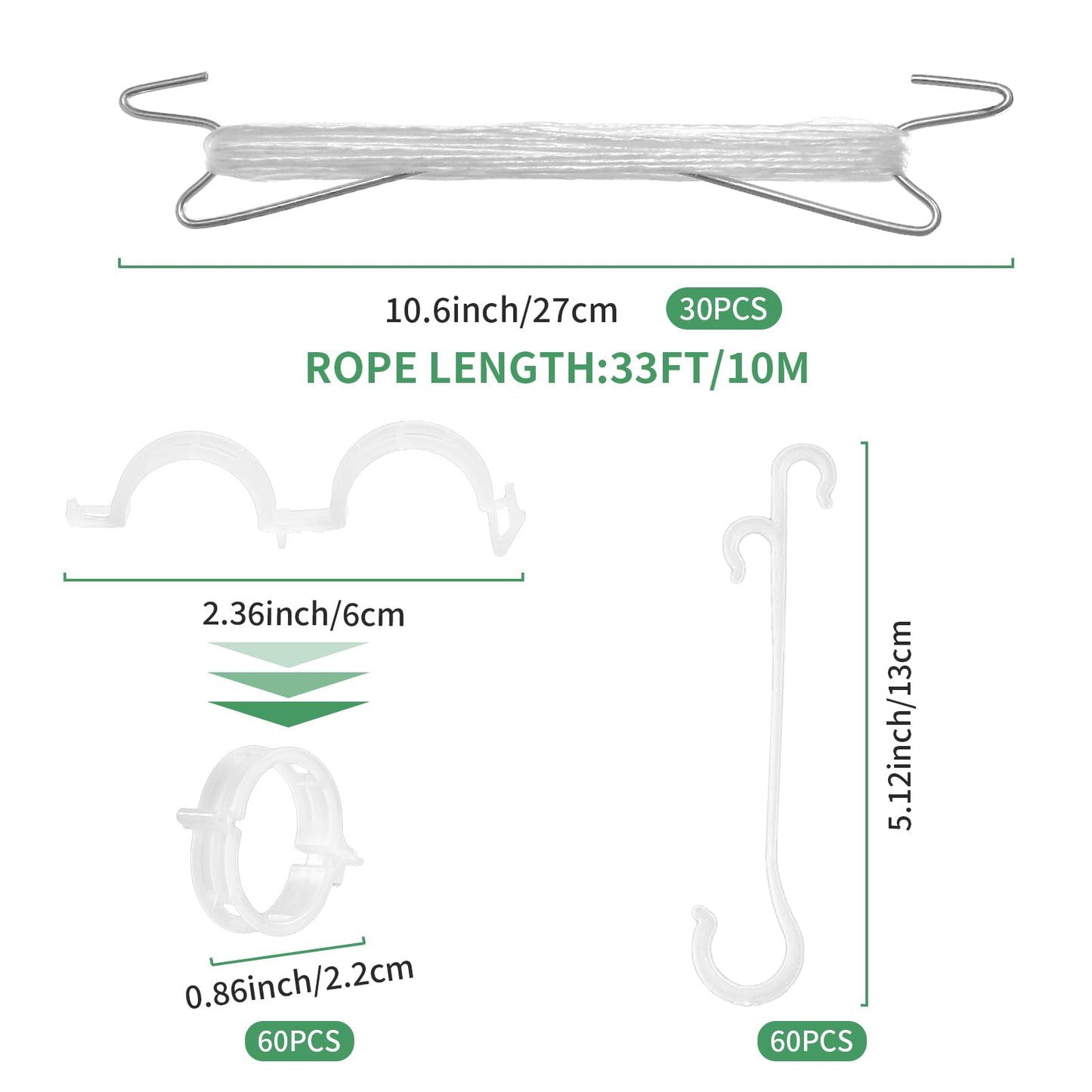 30pcs Tomato Hooks with String, 60pcs Tomato Plant Support Clips, 100 Pcs J-Hook, Tomato Holder Hooks with 33.3ft Tomato Twine for Climbing Plants Tomato Cucumber Cherry Vegetable