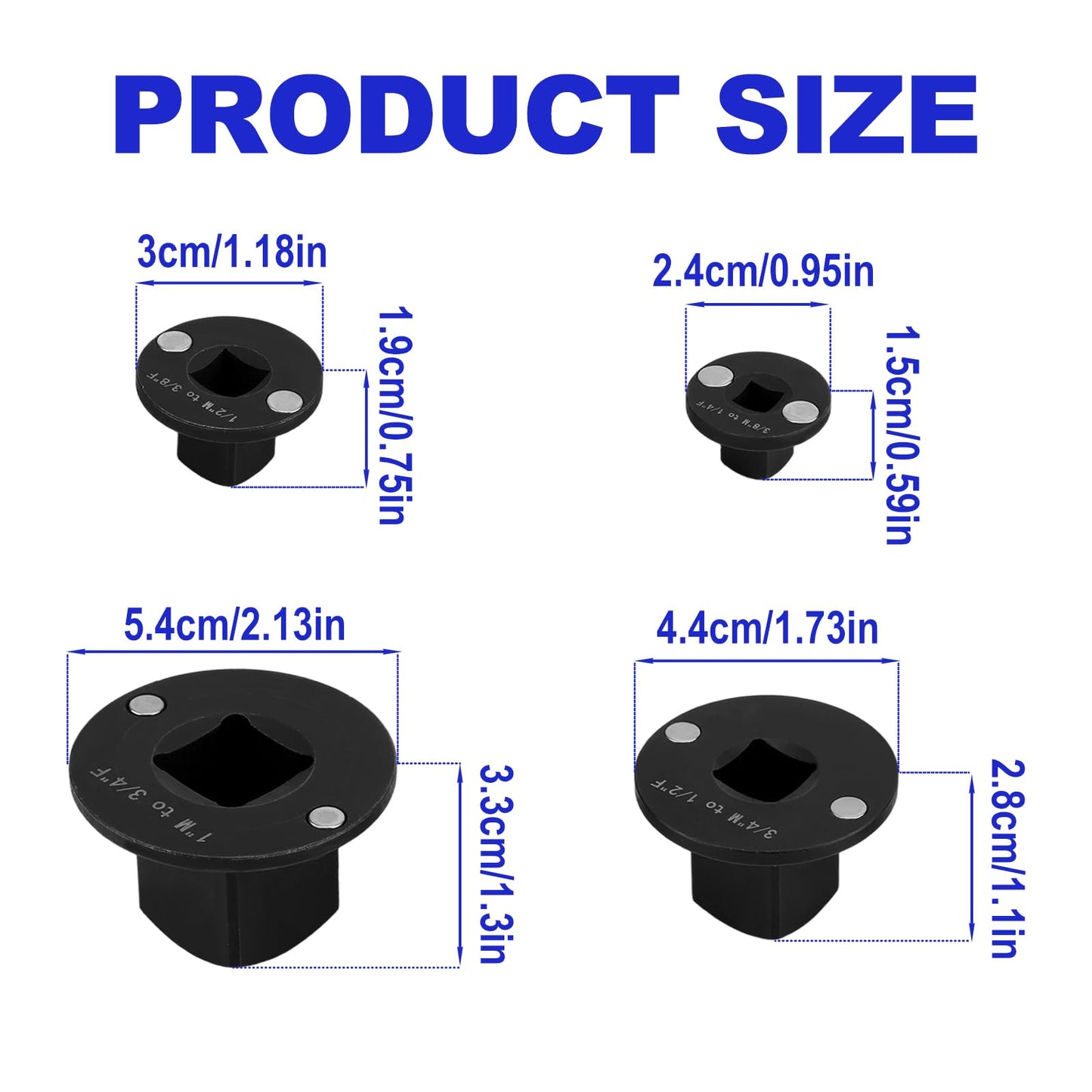 4pcs Low Profile Impact Socket Adapter Set, Magnetic Drive Ratchet Adapter Set for Tight Spaces for Automotive Repair DIY & Industrial Equipment Maintenance (Black)