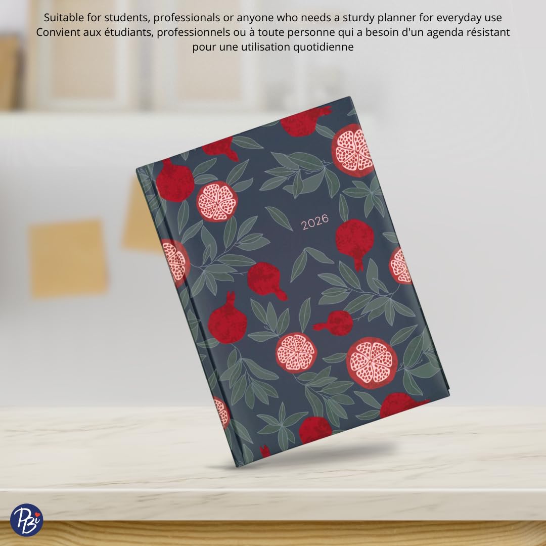 Pierre Belvédère - 2026 Annual Agenda Bilingual - 12 Months - Weekly Planner - 6.9” x 9.6” - Hardcover Clothbound - Year Monthly Planner - Pomegranate - 442482