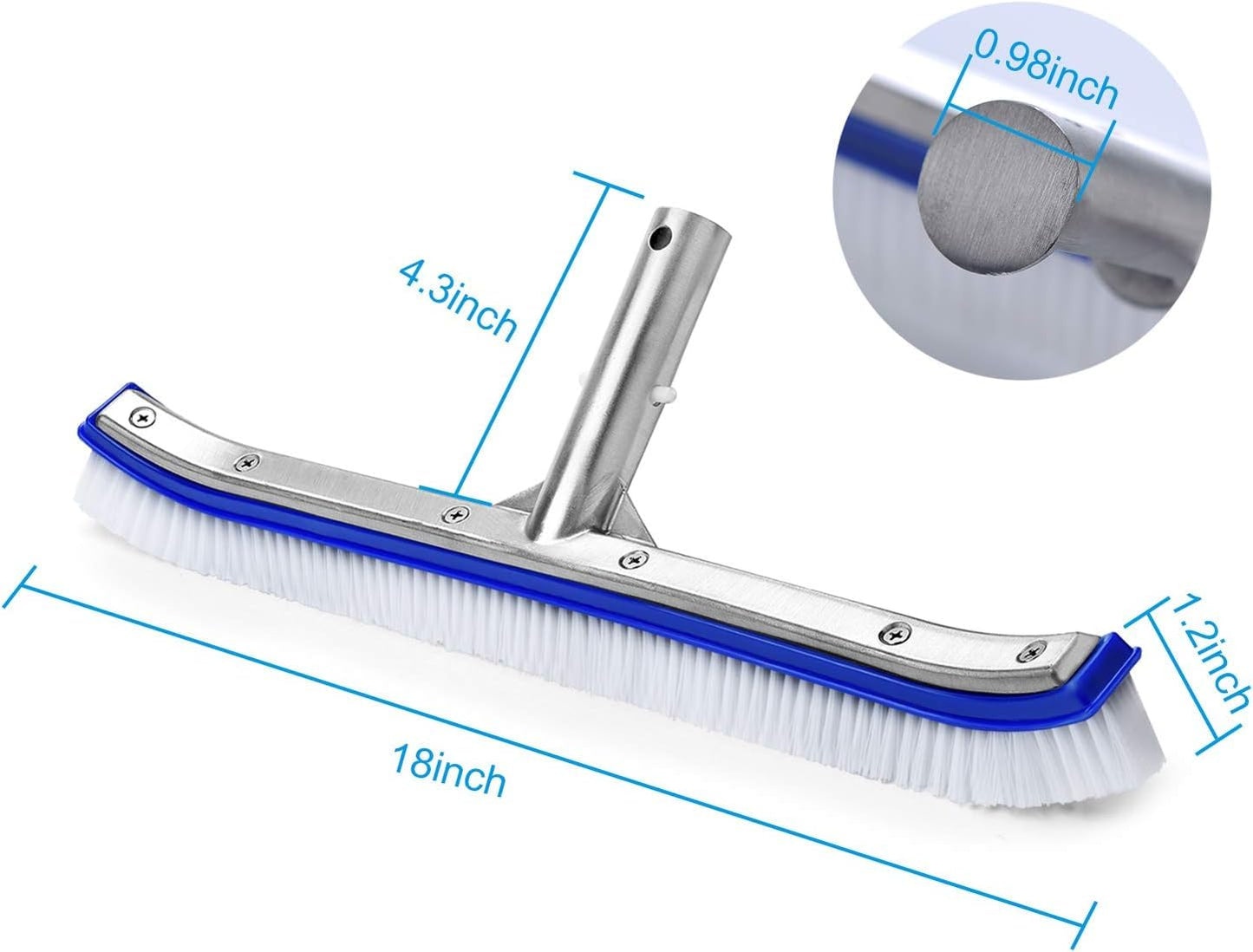VABNEER Swimming Pool Brush 18 inches Durable Plastic Brush Head with Aluminium Handle and Enhanced Aluminium Back for Swimming Pool, Pond, Spa, Hot Spring, Tubs, Walls, Tile, Floors (Blue