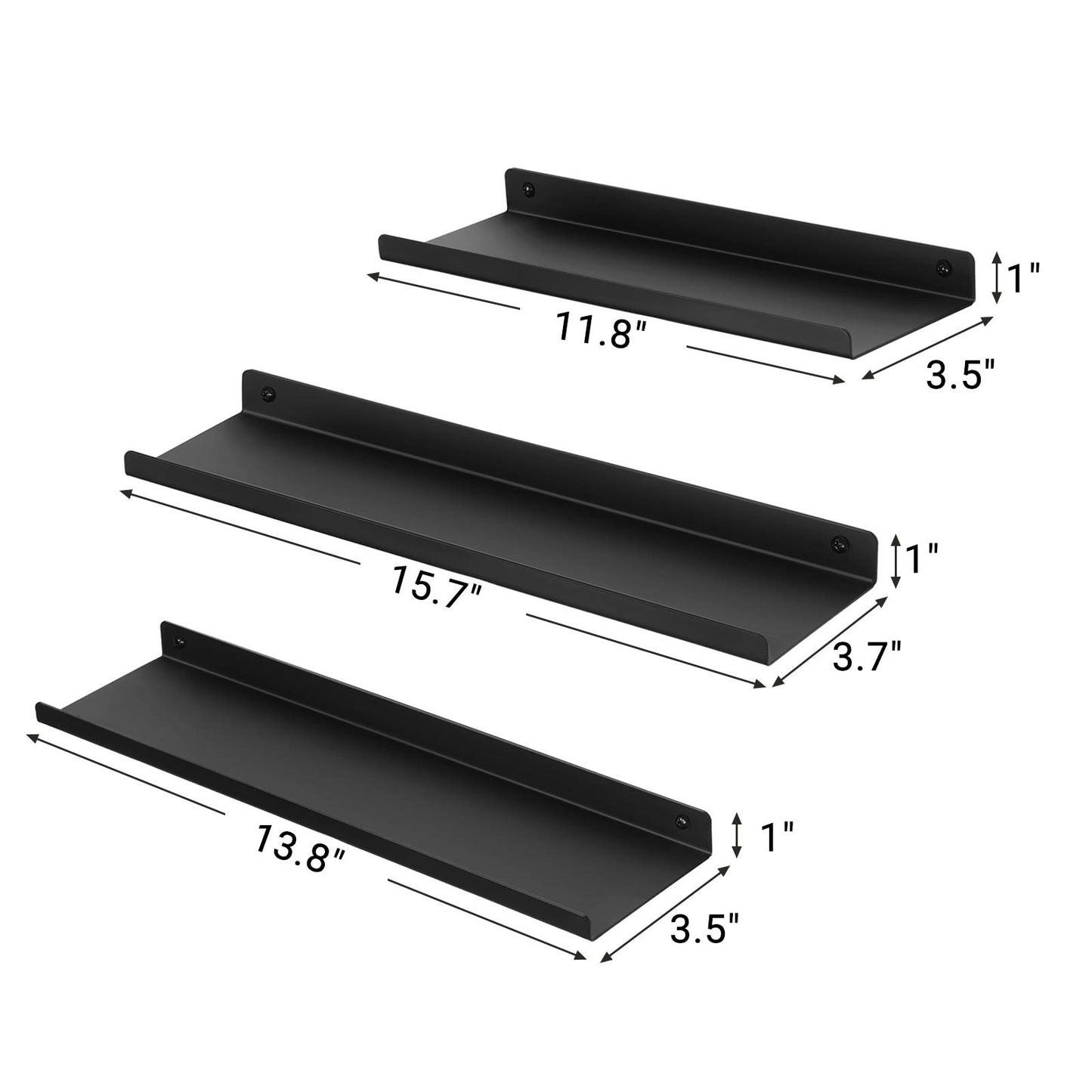SONGMICS Set of 3 Wall Shelves, Metal Floating Shelves, Industrial Wall-Mounted Shelving for Decorations, Photos, Knickknacks, Multiple Layouts, 6 Screws Included for Mounting, Black ULFS12BK