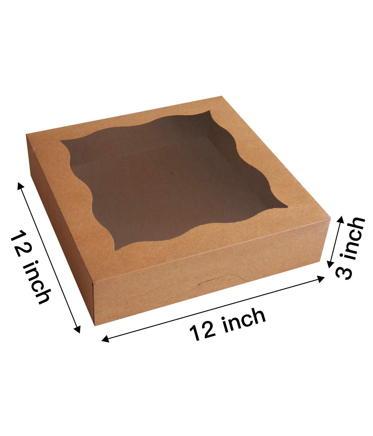 12x12x3inch Brown Bakery Boxes with PVC Window for Pie and Cookies Boxes Large Natural Kraft Paper Box, Pack of 12