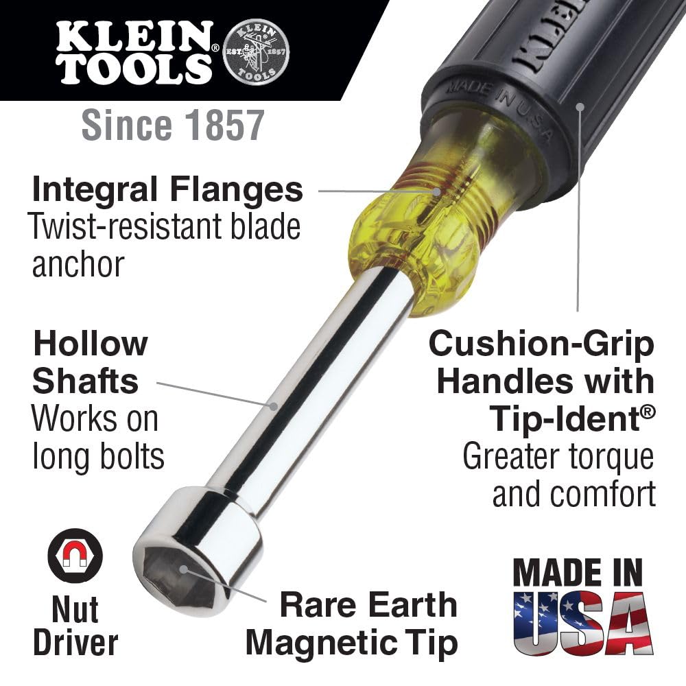Klein Tools 630-11/32M 11/32-Inch Magnetic Tip Nut Driver, 3-Inch Hollow Shaft