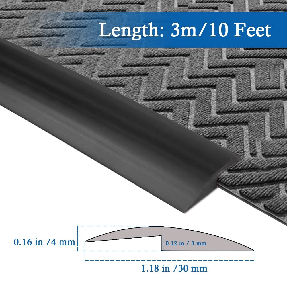 Floor Transition Strip Self Adhesive Carpet & Flooring Transitions Edging Trim Strip PVC Threshold Transitions Suitable for Threshold Height Less Than 3mm (10Ft, Black)