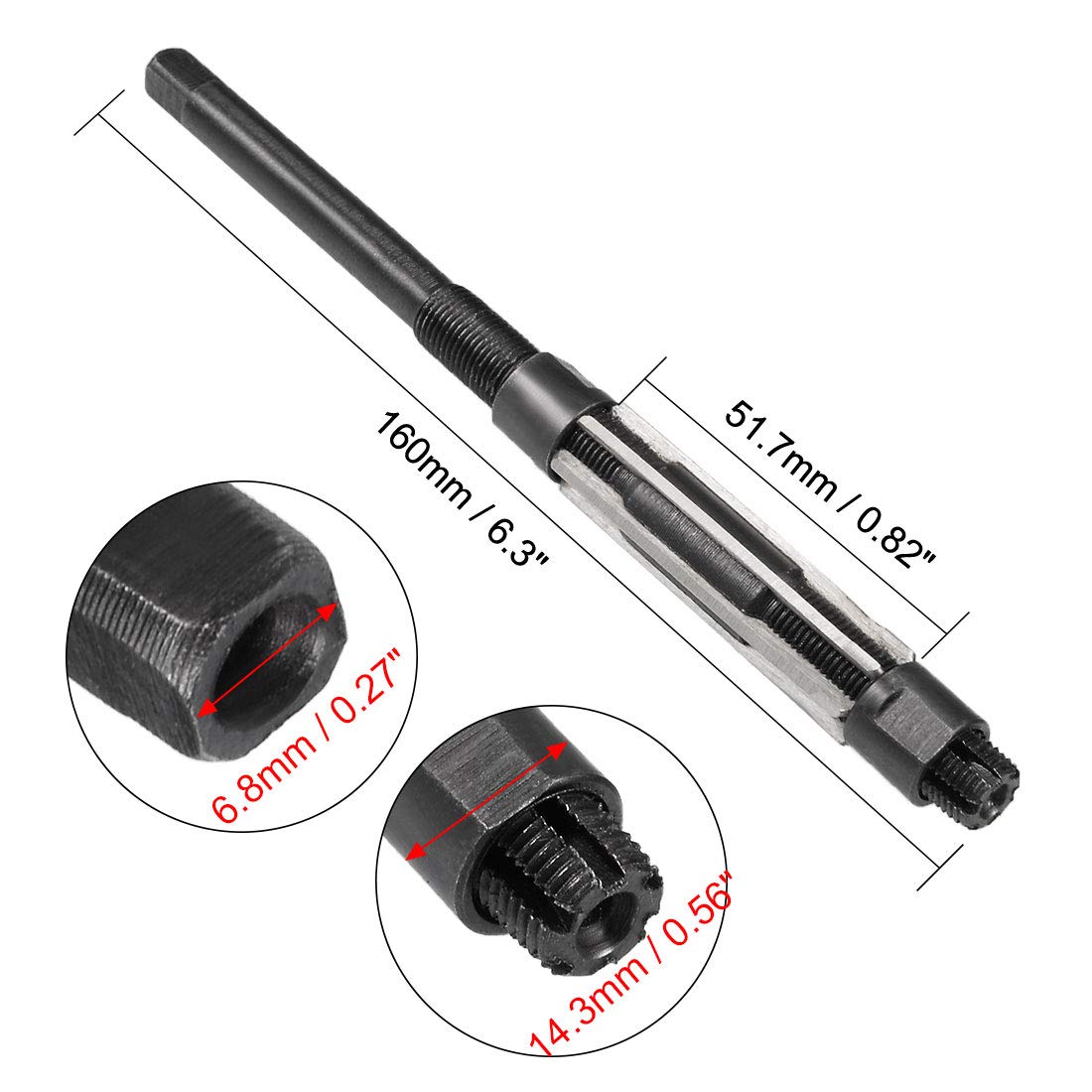 uxcell Adjustable Hand Reamer 13.75-15.25mm High Speed Steel H8 6 Straight Flutes Milling Cutter Tool Metric Reaming Drill Bit for Metal