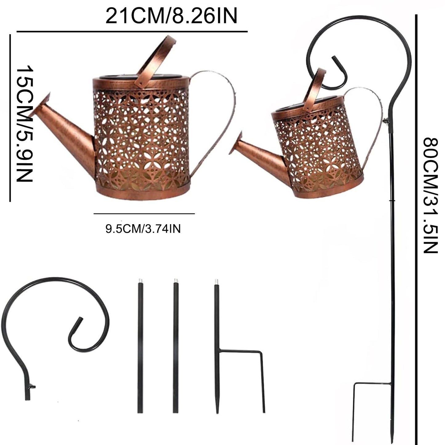 QOCNAM Solar Watering Can with Lights, Retro Metal Hanging Solar Lantern with String Lights, Solar Lanterns Outdoor Waterproof Garden Decor, Star Art Lamp Decorative for Walkway Backyard Patio Lawn