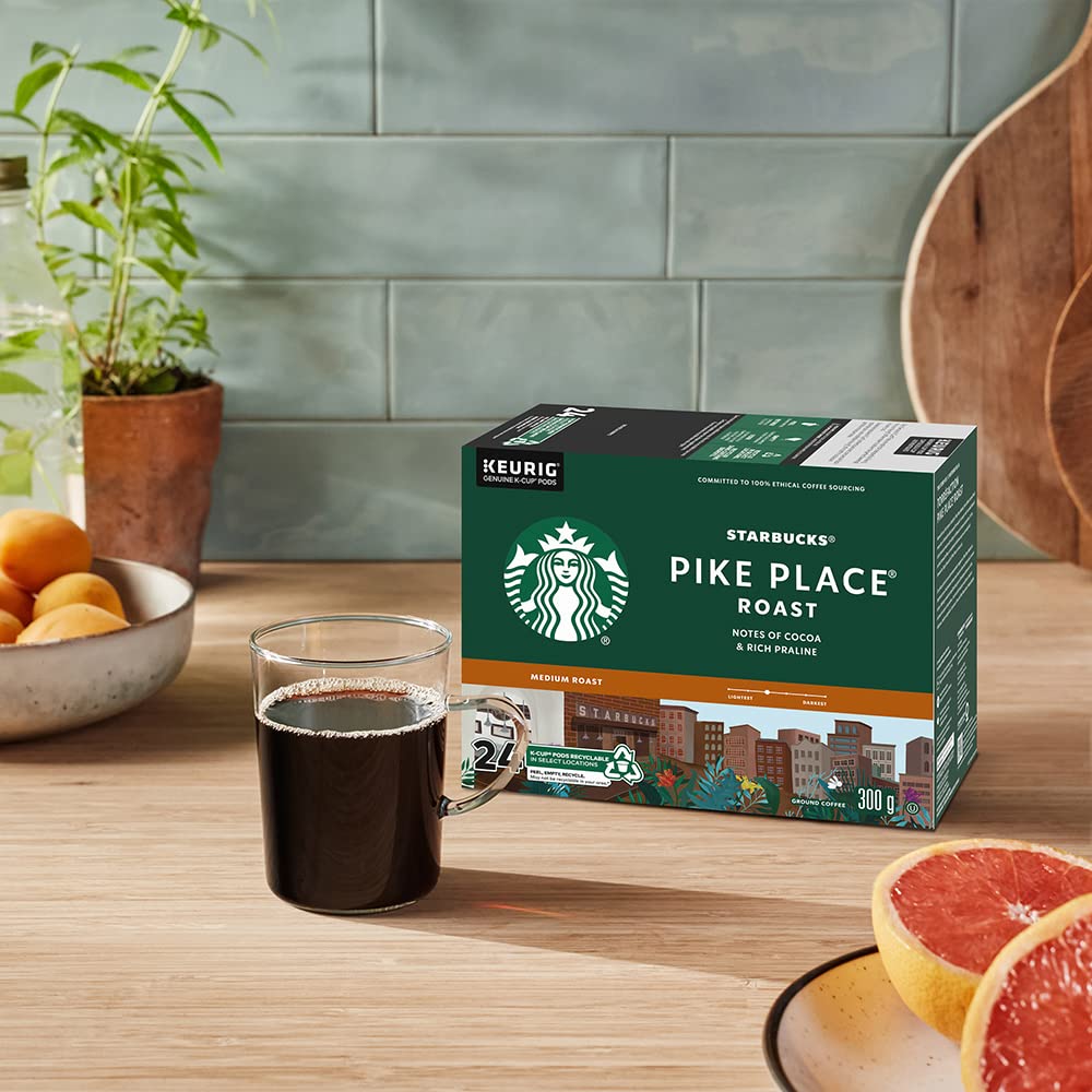 Starbucks Pike Place Medium Roast K-Cups, Single Serve Keurig Compatible Coffee Pods for Keurig Brewers - 24 Capsules