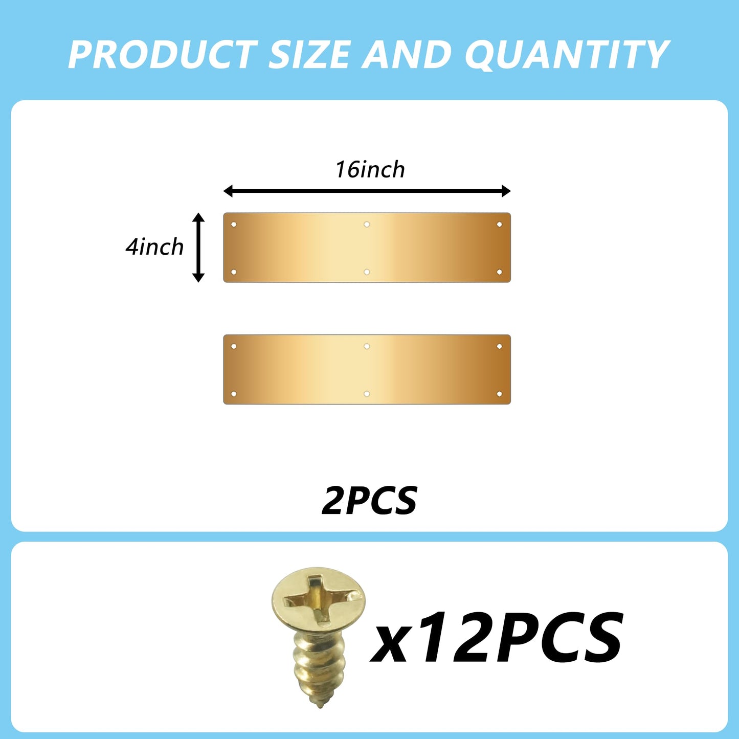 Bikykose 2pcs 16×4Inch Aluminum Door Kick Plates for Exterior Doors – Decorative Protection to Prevent Damage from Kicking – Stylish and Durable Door Kick Plate(Golden)