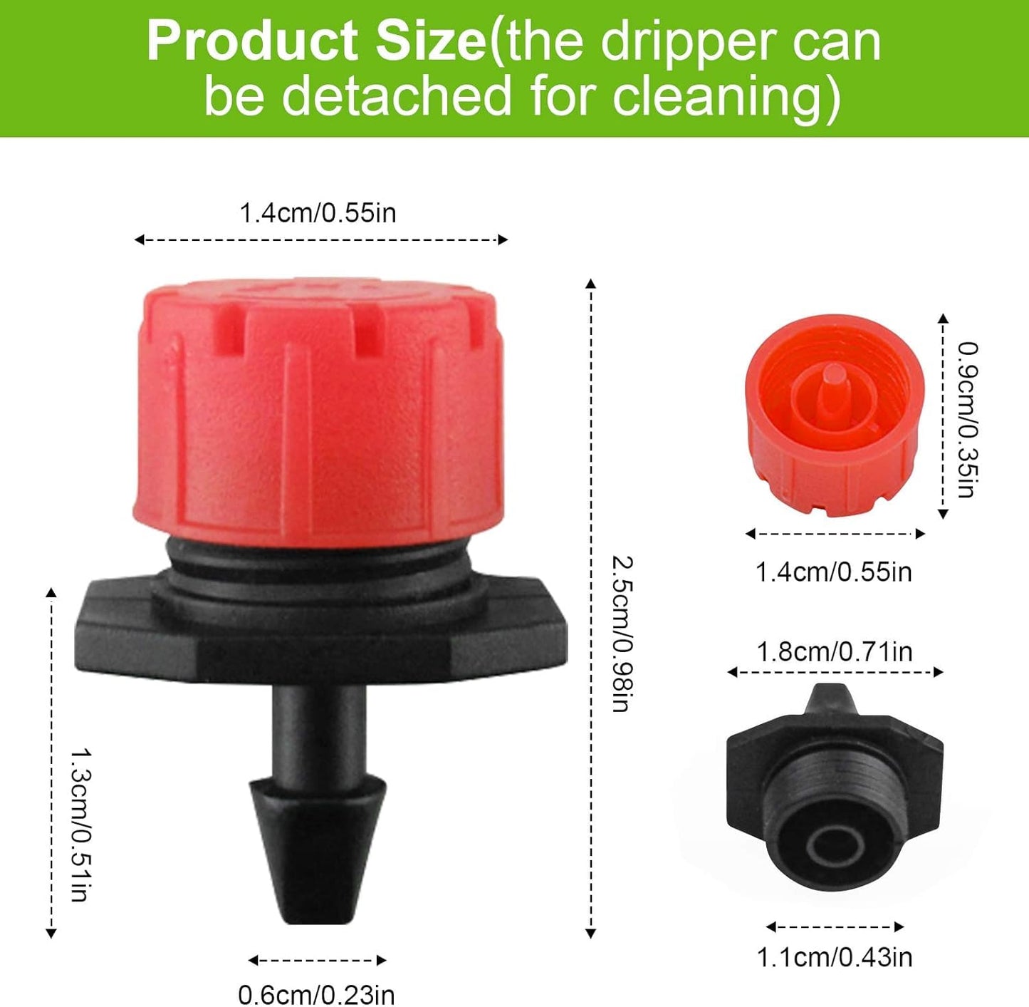 Rolcoassuns 200Pcs Adjustable Drip Irrigation Emitters, 1/4Inch Adjustable Micro Drip Irrigation System Watering Sprinklers Anti-Clogging Emitter Dripper Garden Supplies (Red)