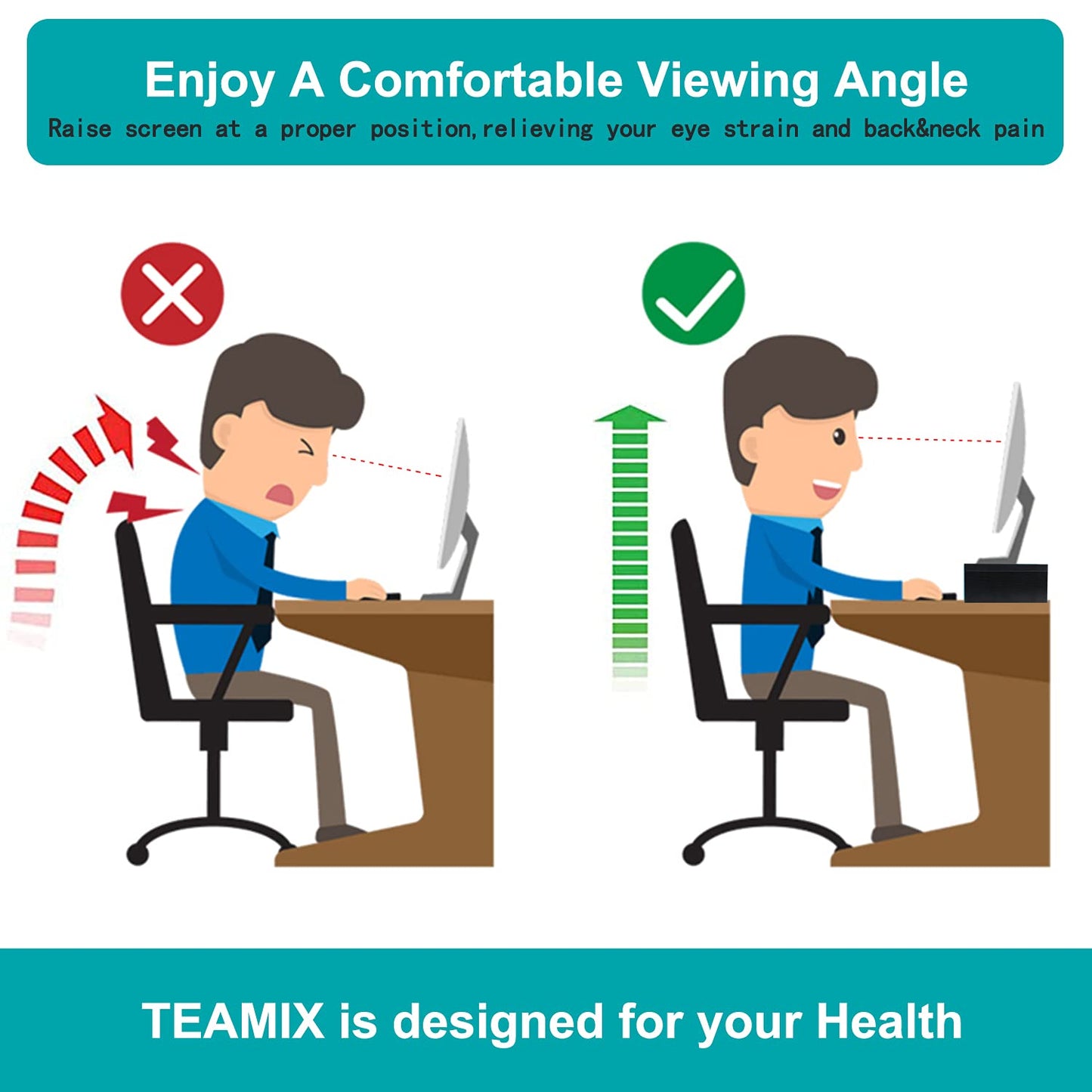 20 inch Monitor Stand Riser, Wood Monitor Stand for Desk, TV/Screen/PC/Printer/Laptop Riser, Computer Stand with Keyboard Organizer, Black Desktop Stand, Monitor Riser TEAMIX