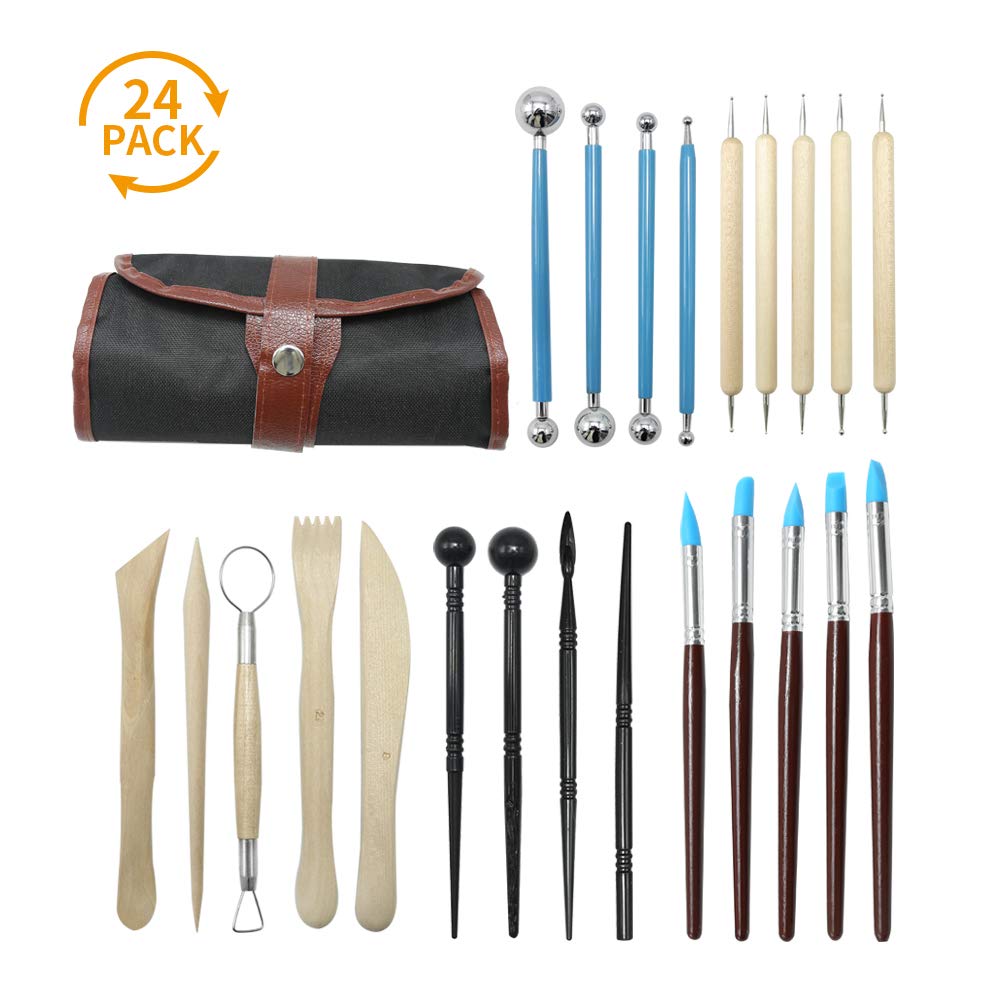 Anxingo 24 in 1 Pottery & Clay Sculpting Tools with Assorted Shape Size DIY Clay Modeling Tool Set for Adult Teen Lover