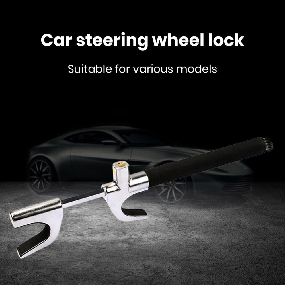 Car Steering Wheel Lock, Antitheft Lock with 3 Keys, Retractable Stainless Anti Theft Car Device with Escape Hammer Universal Fit Car Trucks SUV Van Auto