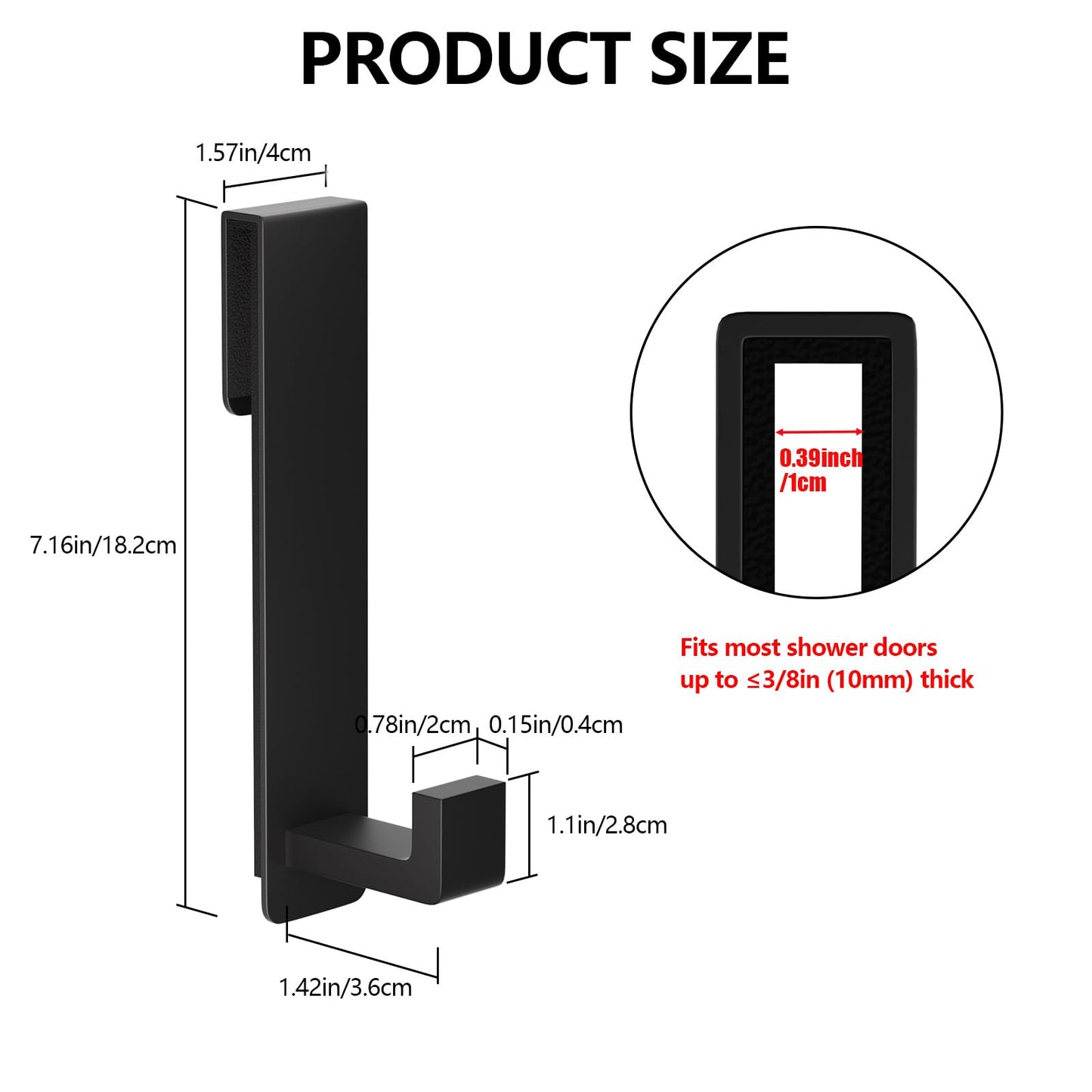 PMMASTO Shower Door Hooks, (7.5 Inch) Extended Over Door Hooks for Bathroom Frameless Glass, Stainless Steel Bath Towel Hooks, Heavy Duty Towel Hanger Rack (Black 2 Pack-L Shape)