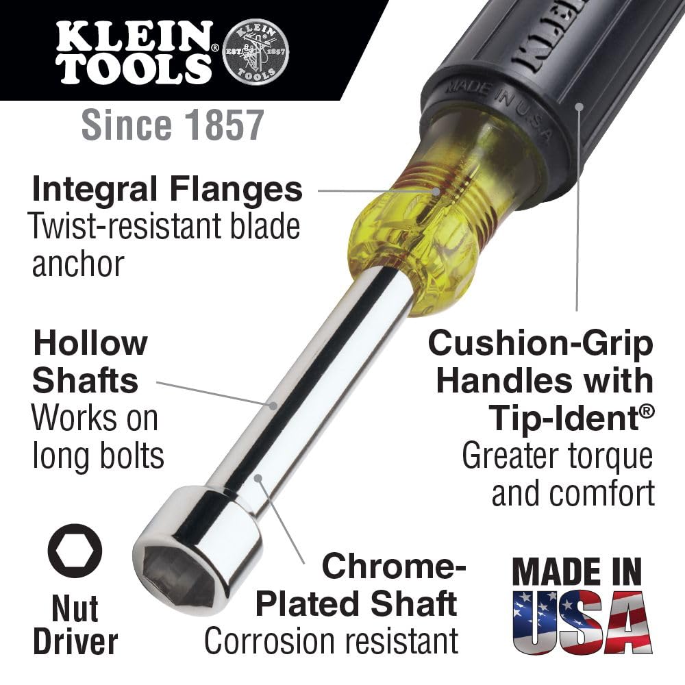 Klein 646-5/8-INS 5/8-Inch Insulated Cushion-Grip, Hollow-Shaft Nut Driver
