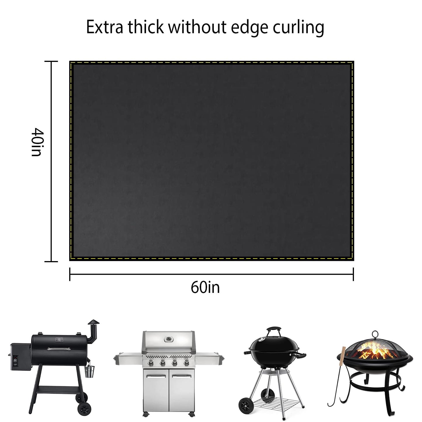 VCHOMY Under Grill Mat for Outdoor Grill Deck Patio Protector,60x40 Inch Large Silicone Fireproof Waterproof Oil-Proof Fire Pit Mat BBQ Barbecue Floor Matt Pad(40''x60'')