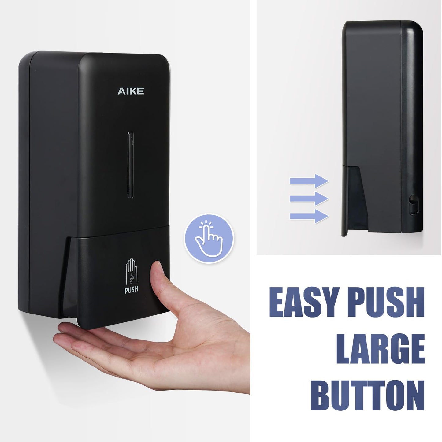 AIKE Wall Mount Liquid Soap Dispenser for Commercial Bathroom 27oz 800ml Large Capacity Manual Push Pump Black