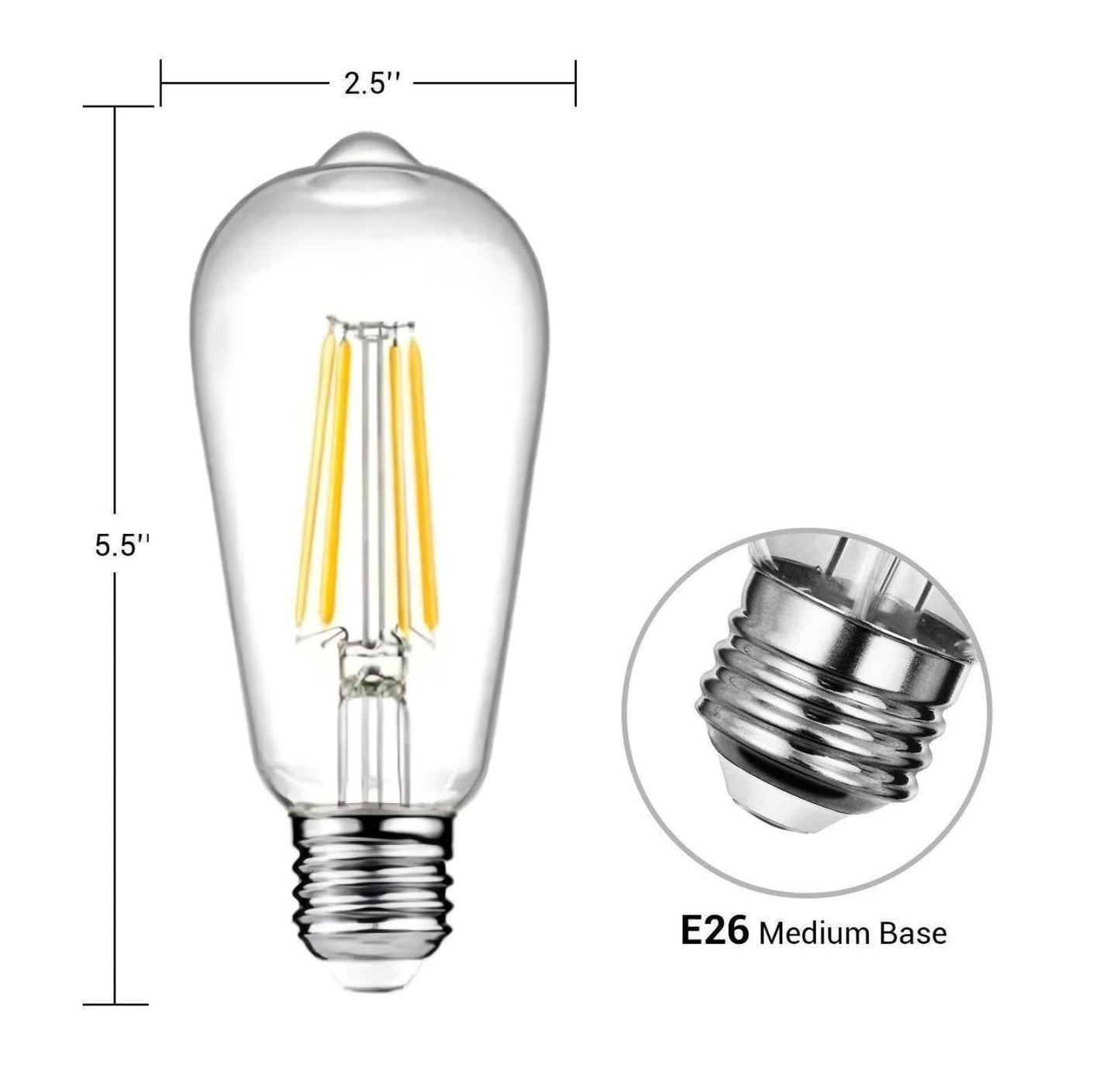 12V LED Edison Light Bulbs Low Voltage - Warm Light 6W E26 Standard Base 60W Equivalent - DC Bulb for RV, Solar Panel Project, Boat, Garden Landscape, Off-Grid Lighting, Pack of 2
