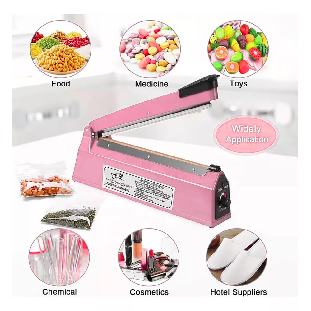 Compact 8-inch Manual Impulse Sealer for Plastic Bags, Quick-Seal Impulse Bag Sealing Machine for PE & PP Plastic with Replacement Kit