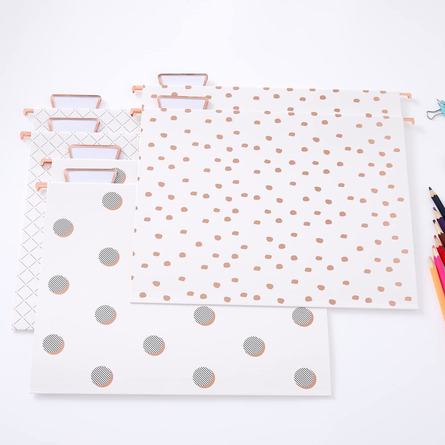 Y YOMA 12 Pack Rose Gold Hanging File Folders Letter Size Decorative File Folder Cute Pretty Hanging Folder Organizer for Filing Cabinet Office Home with 1/5-Cut Adjustable Tabs, 3 Gold Foil Design