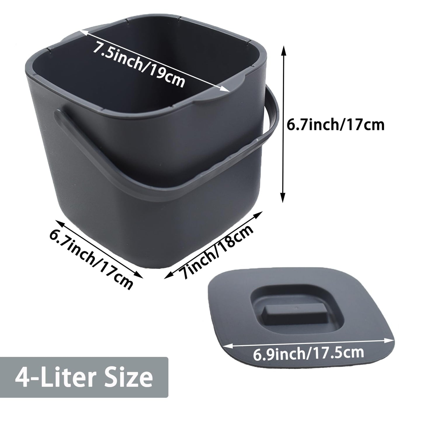 Umtiti 4 Litre Kitchen Compost Bin with Handles for Countertop Food Scrap Collection.Dary Gray-4L-CA
