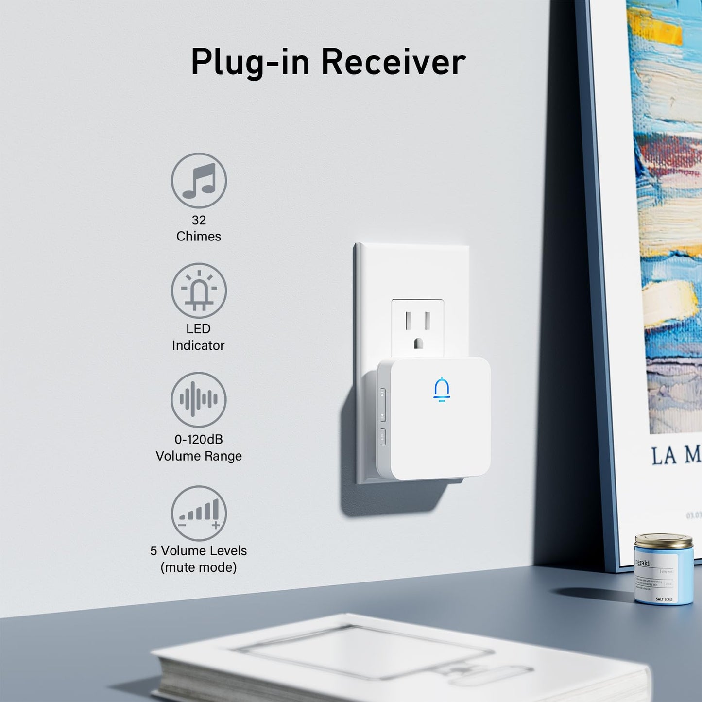 SECRUI Doorbell, Easy Installation Wireless Door Bell Kit with 1000FT Ultra-Long Range, 32 Chimes, 5 Volume Levels for Home, Classroom, Office-White