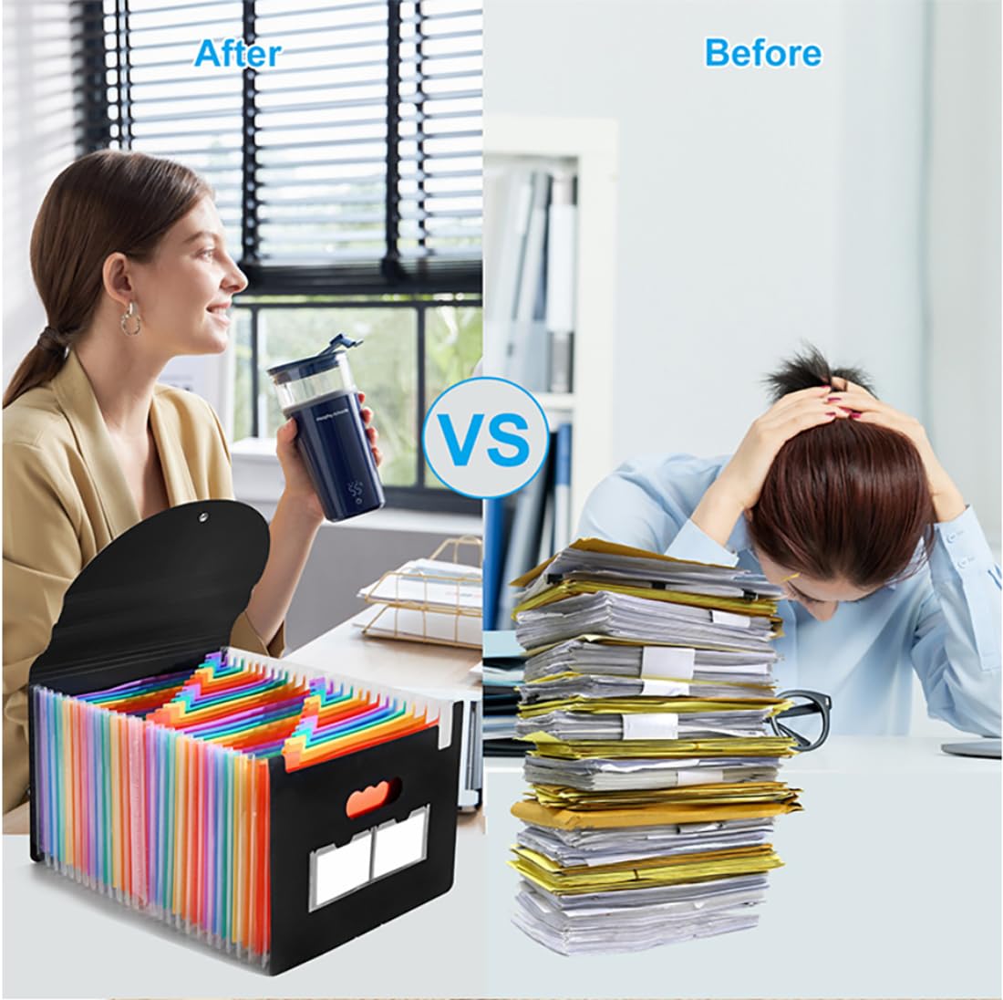 37 Pockets Expanding File Folders with Blank Labels, Expandable Accordian File Organizer with Cover, Desktop Accordion Folders Letter A4 Paper Document Storage Organizer for School Home Office