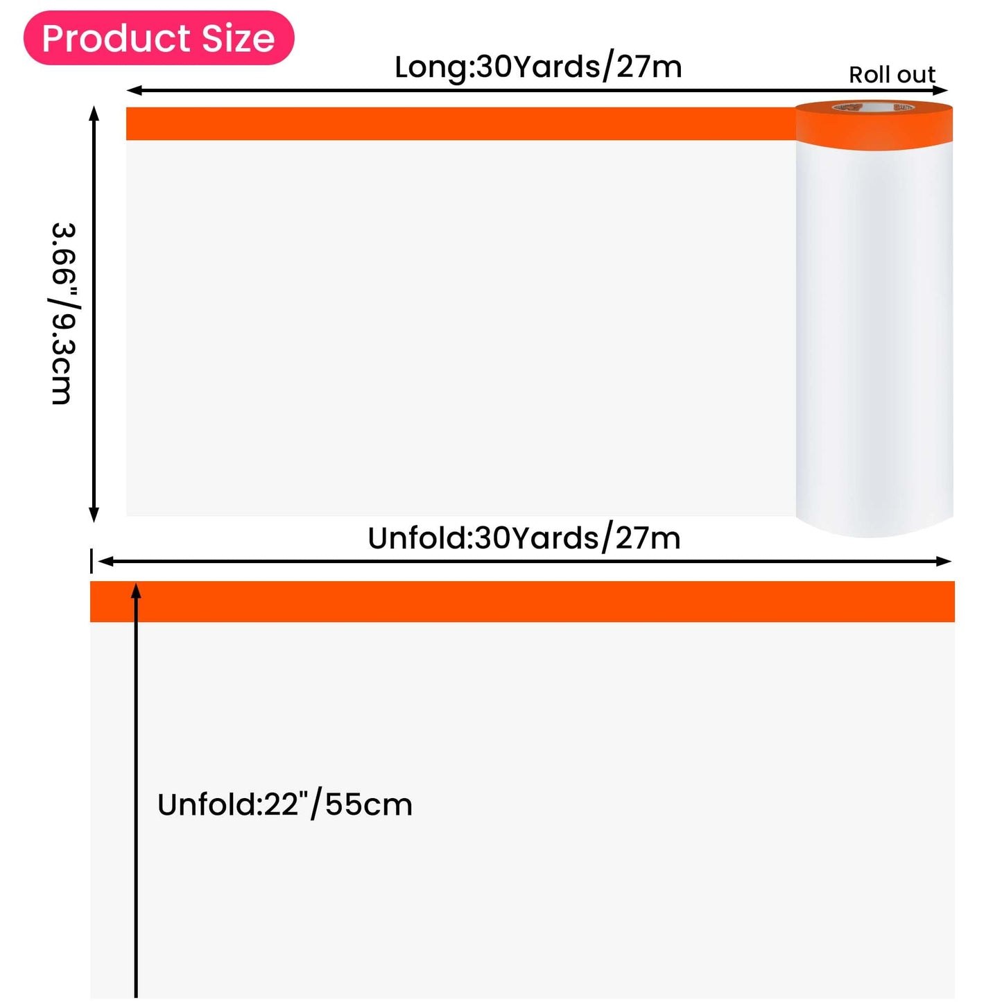 TAPEBEAR Pre-Taped Masking Film, 550mm x 27m x 3Roll Plastic Sheeting Cover for Painting, Tape and Drape, Painters Masking Tape Film Plastic Drop Cloths for Auto, Appliance and Furniture
