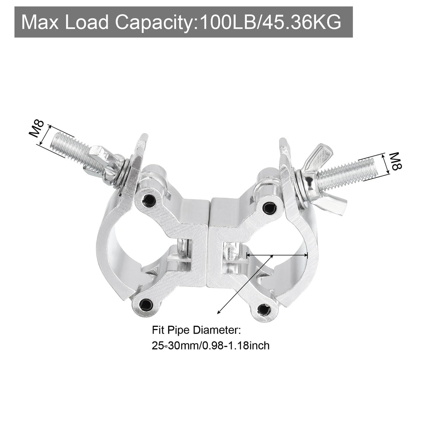uxcell Light Truss Clamps, Aluminum Alloy Stage Lighting Pipe O Clamp for 0.98-1.18inch OD Tube Max Load 100lb Double Buckle, 1Pcs