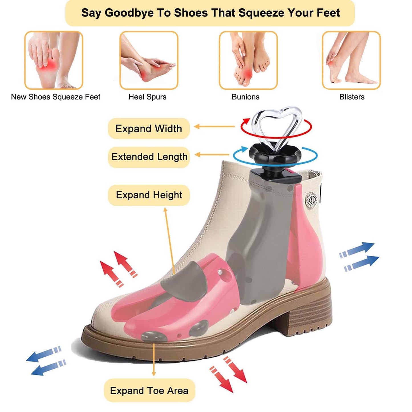 Tigcent Shoe Stretcher Women Men, Adjustable Shoe Tree, Plastic, Unisex Adult, Shoe-Tree, Shoe Stretcher, Women Size 6-11, Men's 5-9.5