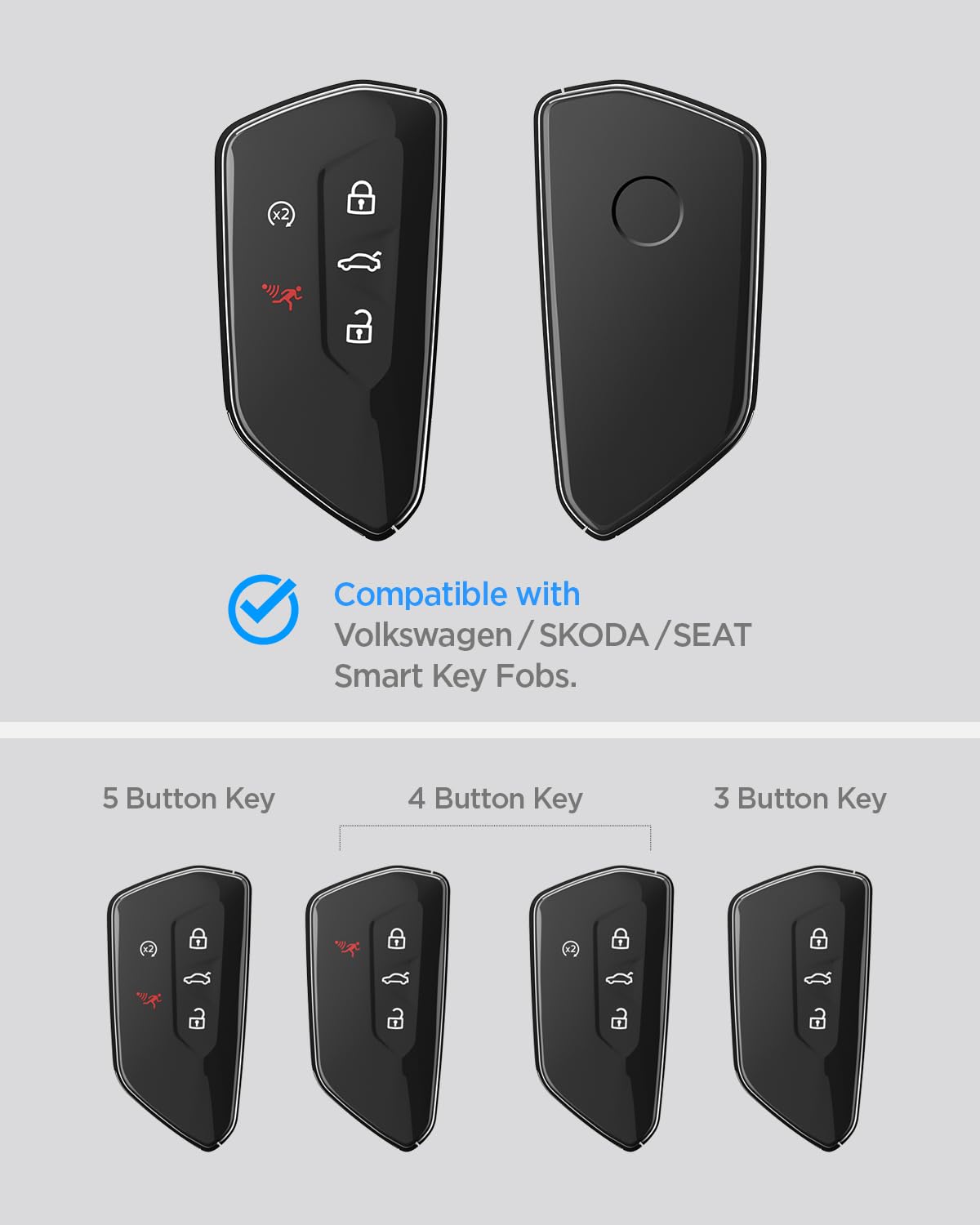 Spigen Light Slim Key Fob Cover with Carabiner Designed for Volkswagen Golf ID4 Tiguan Atlas Smart Key Fobs