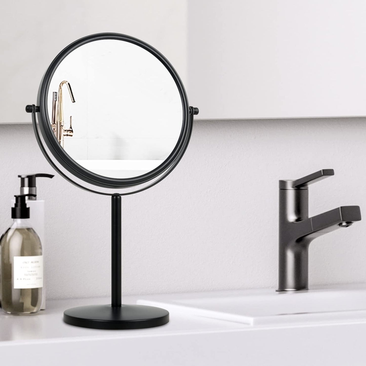 10x Magnifying Makeup Mirror, 8 Inch Tabletop Mirror Double Sided with Magnification, Swivel Make Up Mirror for Bathroom, Black ALHAKIN