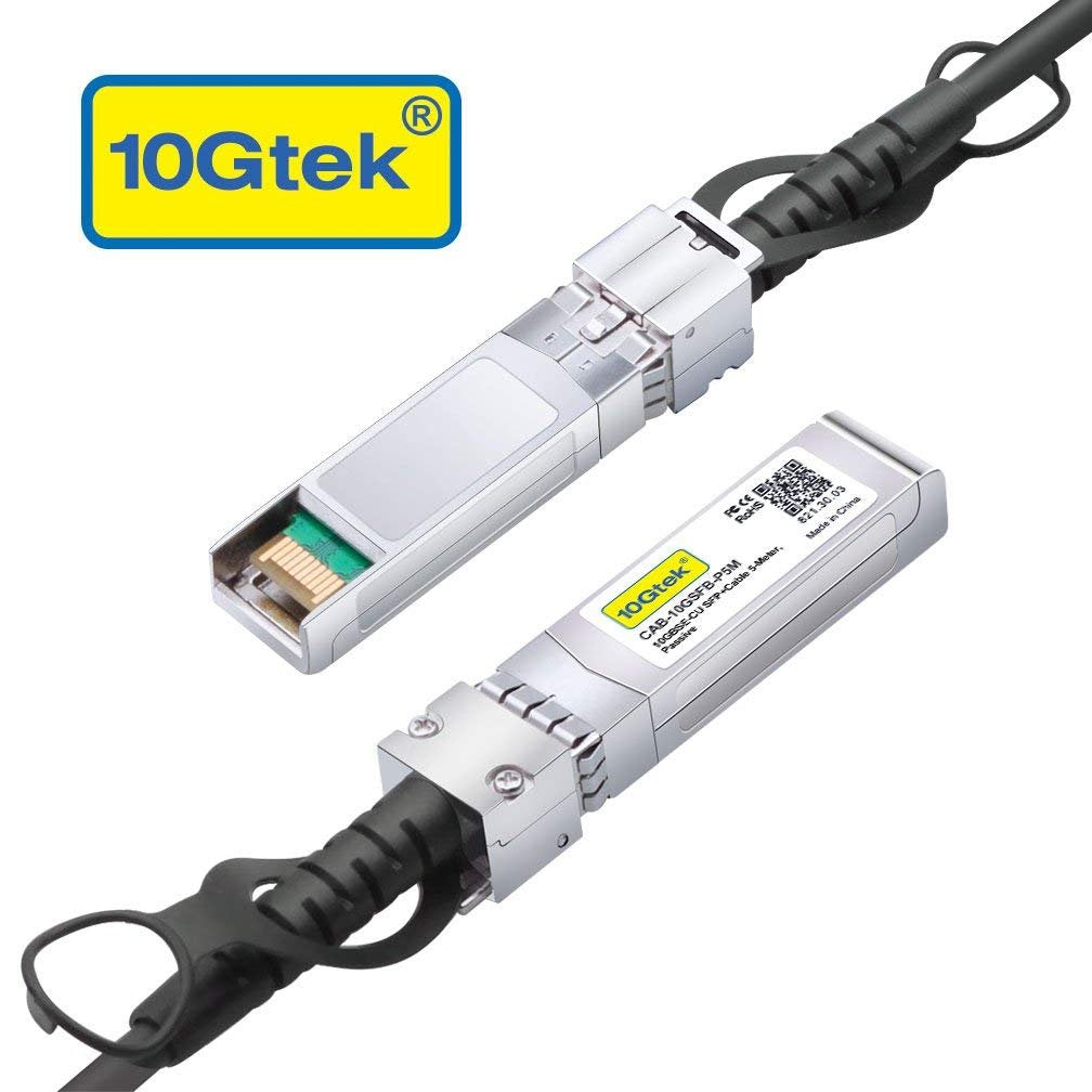 10Gtek SFP+ DAC Twinax Cable, Passive, Compatible with Cisco SFP-H10GB-CU5M,Ubiquiti UniFi, Meraki MA-CBL-TA-5M, Fortinet, Netgear, Mikrotik, ZTE Devices, and More, 5m(16.5ft)