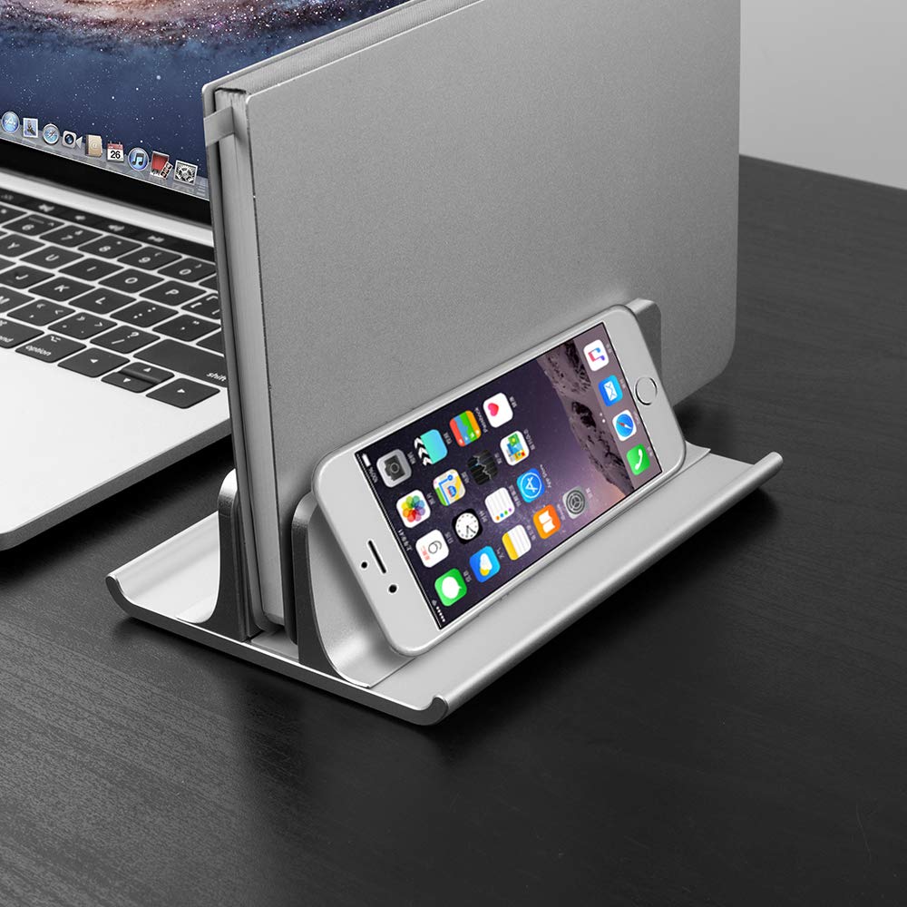VAYDEER Vertical Laptop Stand Holder Adjustable Desktop Notebook Dock Space-Saving Three-in-one for All MacBook Pro Air, Mac,HP, Dell, Microsoft Surface,Lenovo, up to 17.3 inch Silver