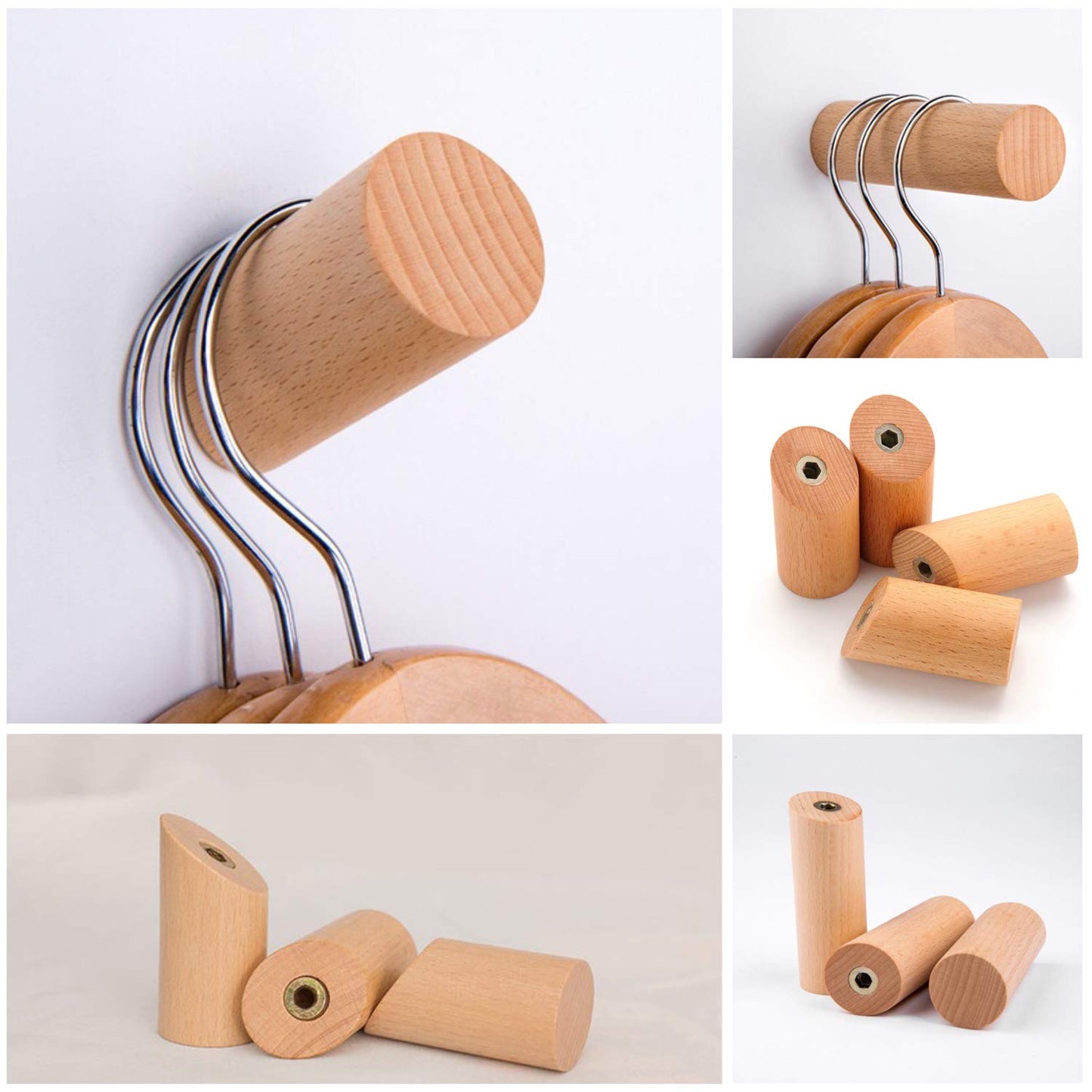 HomeDo 6Pack Wall Hooks Rack, Wooden Coat Hooks Wall Mounted, Entryway Hat Rack, Decorative Hooks Single Organizer Wall Hanger Hat Hook Towel Rack, Heavy Duty Hooks (Beech-8cm, 6Pack)