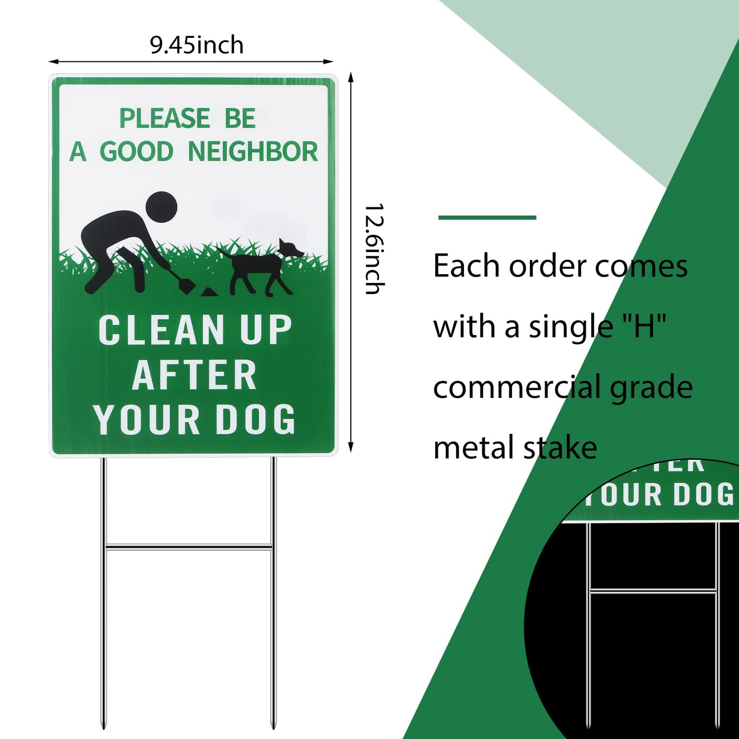 Thten Please Clean Up After Your Dog,Double Sided, Easy Install,12" x 9" Yard Sign with Metal Wire H-Stakes,Be a Good Neighbor Sign,Pick Up Your Dog Poop Signs, Dog Poop Sign 3 Pack