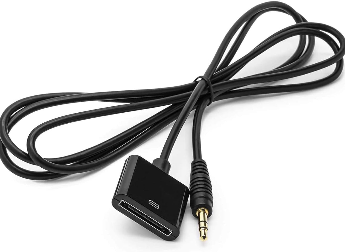 30 Pin Female Dock Connection to 3.5mm Male Audio Output AUX Cable, 3.5mm Audio Plug to Pod Dock Female Adapter, 5 feet, Black